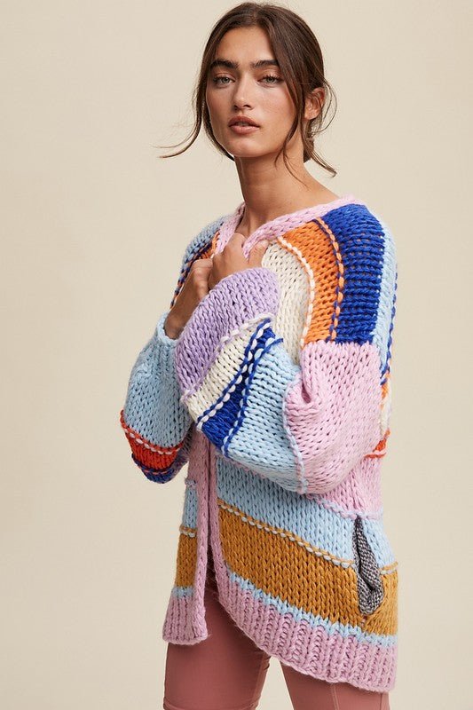 Hand Knit Multi Striped Cardigan - KOKOTETE