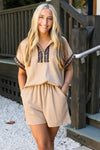Leopard Trim Half - Zip Top and Shorts Set - KOKOTETE