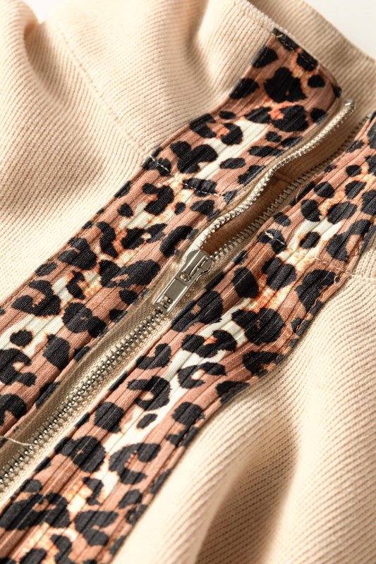 Leopard Trim Half - Zip Top and Shorts Set - KOKOTETE