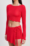 LONG SLEEVE BOAT NECK CROPPED TOP - KOKOTETE