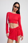 LONG SLEEVE BOAT NECK CROPPED TOP - KOKOTETE