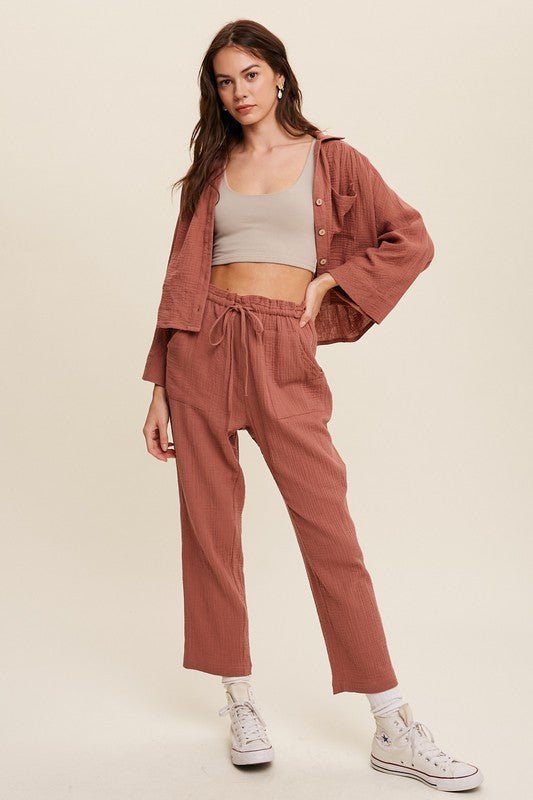 Long Sleeve Button Down and Long Pants Sets - KOKOTETE