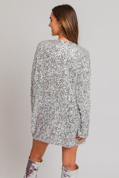 Long Sleeve Sequin Mini Dress - KOKOTETE