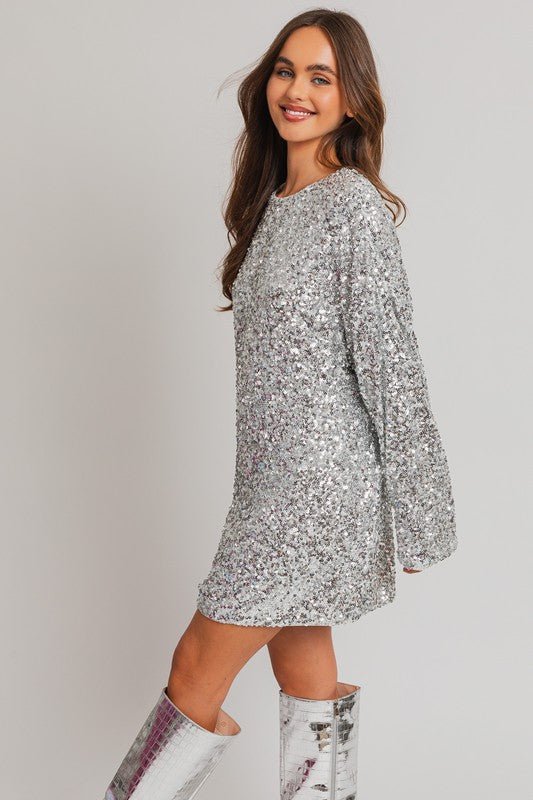 Long Sleeve Sequin Mini Dress - KOKOTETE