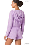Loop Terry Zip Up Cropped Hoodie & Shorts Set - KOKOTETE