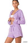 Loop Terry Zip Up Cropped Hoodie & Shorts Set - KOKOTETE