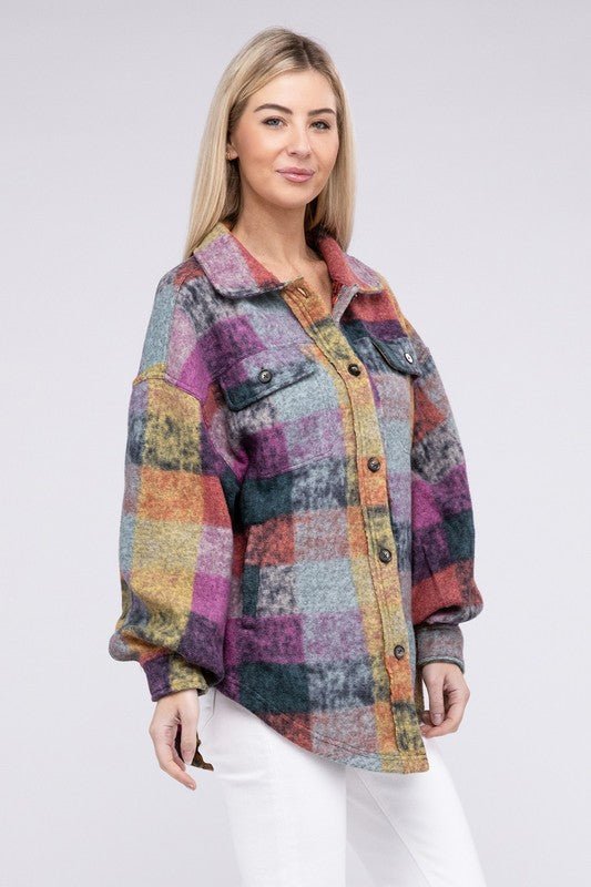 Loose Fit Buttoned Down Check Shirt Jacket - KOKOTETE