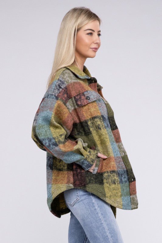 Loose Fit Buttoned Down Check Shirt Jacket - KOKOTETE