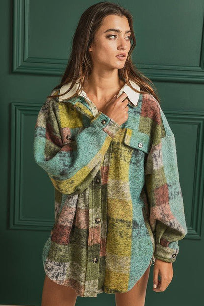 Loose Fit Buttoned Down Check Shirt Jacket - KOKOTETE