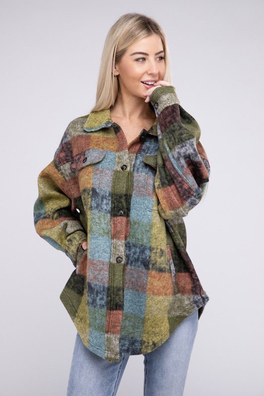 Loose Fit Buttoned Down Check Shirt Jacket - KOKOTETE