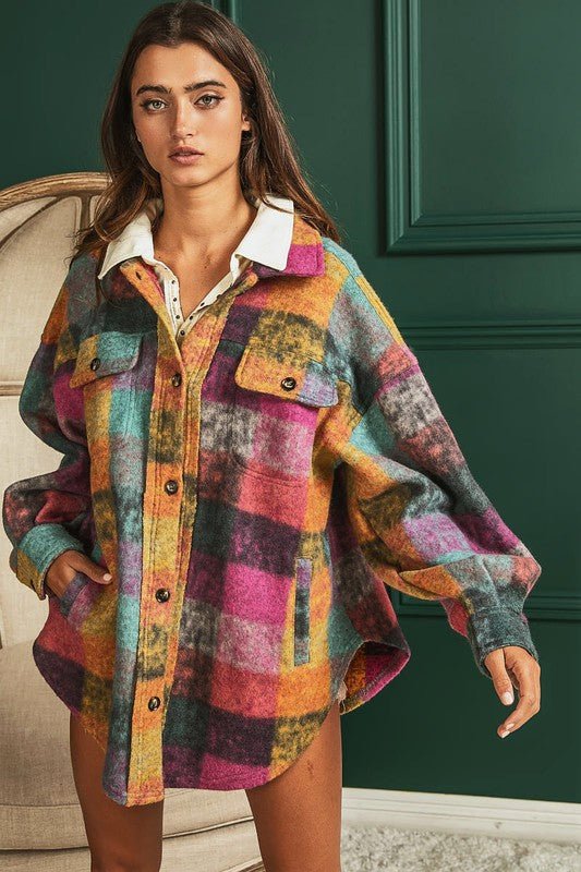 Loose Fit Buttoned Down Check Shirt Jacket - KOKOTETE