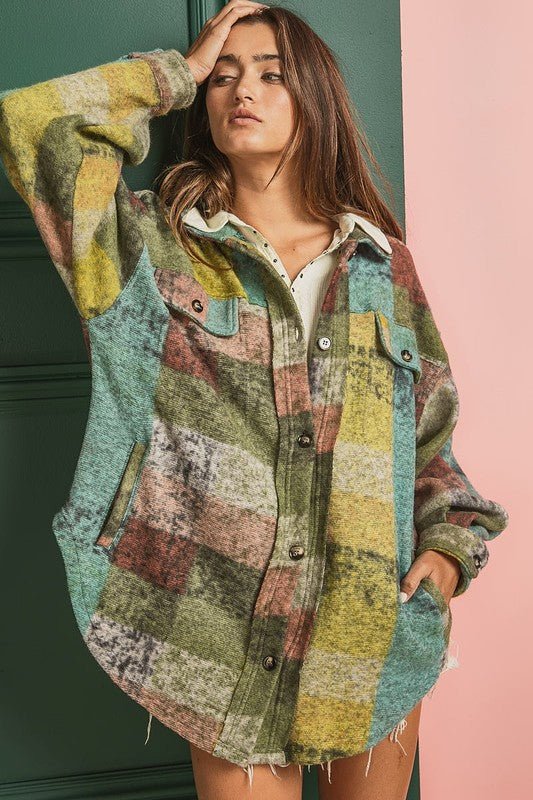 Loose Fit Buttoned Down Check Shirt Jacket - KOKOTETE