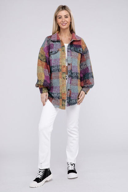 Loose Fit Buttoned Down Check Shirt Jacket - KOKOTETE