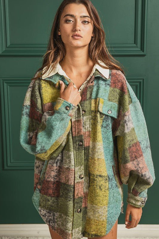 Loose Fit Buttoned Down Check Shirt Jacket - KOKOTETE