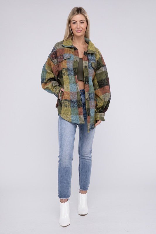 Loose Fit Buttoned Down Check Shirt Jacket - KOKOTETE