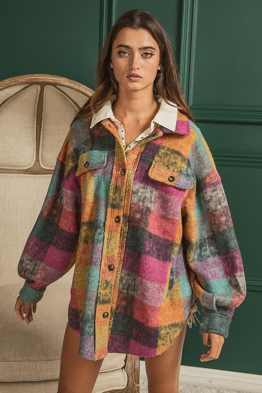 Loose Fit Buttoned Down Check Shirt Jacket - KOKOTETE