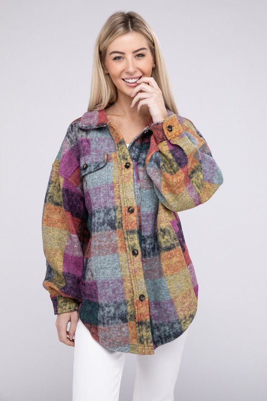 Loose Fit Buttoned Down Check Shirt Jacket - KOKOTETE