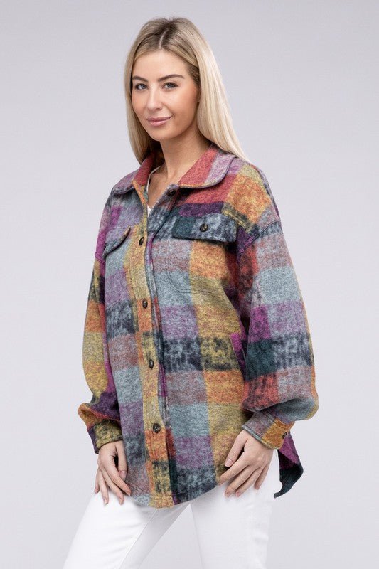 Loose Fit Buttoned Down Check Shirt Jacket - KOKOTETE