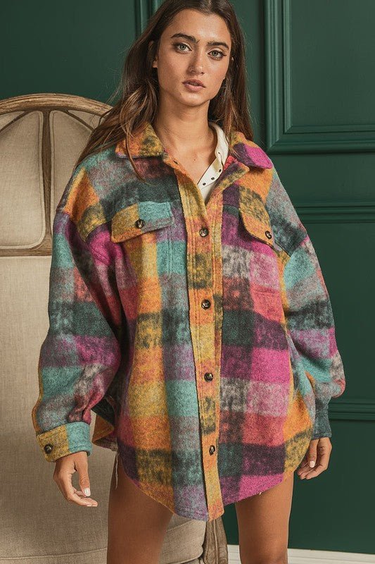 Loose Fit Buttoned Down Check Shirt Jacket - KOKOTETE