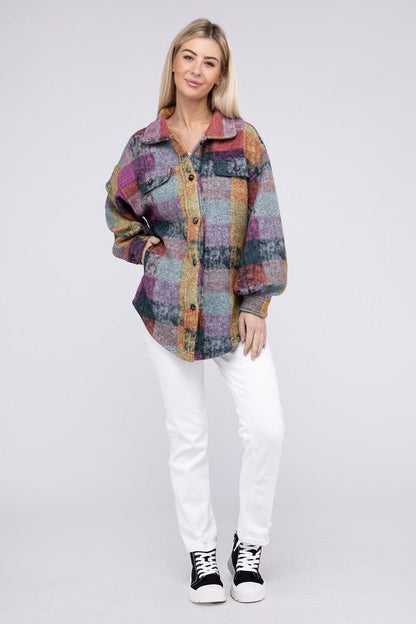 Loose Fit Buttoned Down Check Shirt Jacket - KOKOTETE