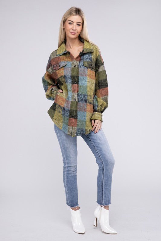 Loose Fit Buttoned Down Check Shirt Jacket - KOKOTETE