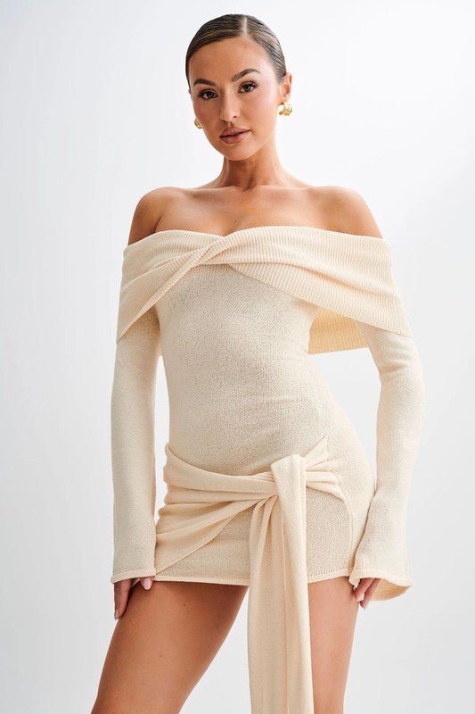 MINI BEGE SUMMER KNIT DRESS - KOKOTETE