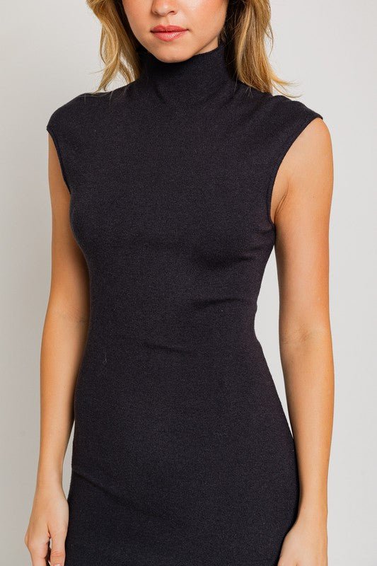 Mock Neck Sweater Midi Dress - KOKOTETE