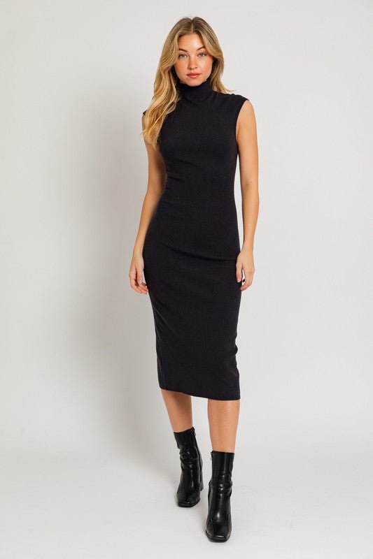 Mock Neck Sweater Midi Dress - KOKOTETE