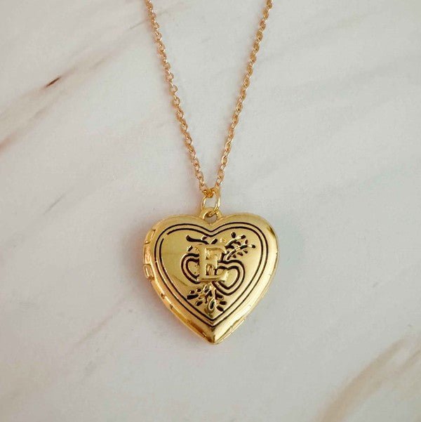 Nostalgic Heart Initial Open Locket Necklace - KOKOTETE