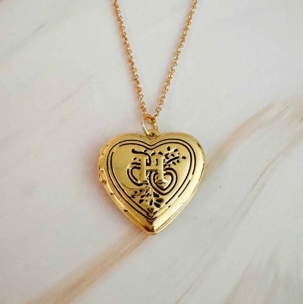 Nostalgic Heart Initial Open Locket Necklace - KOKOTETE