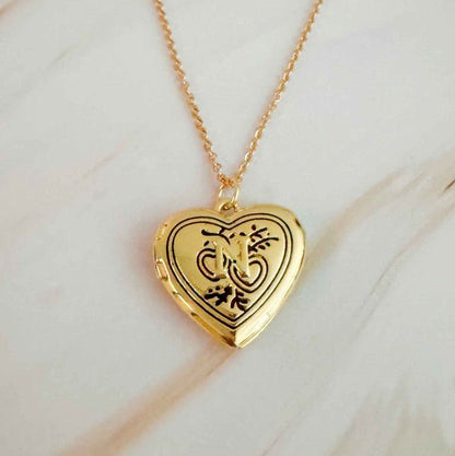 Nostalgic Heart Initial Open Locket Necklace - KOKOTETE