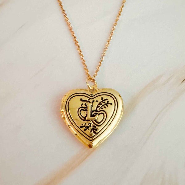 Nostalgic Heart Initial Open Locket Necklace - KOKOTETE