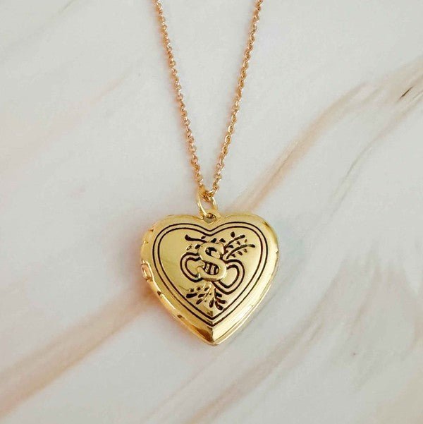 Nostalgic Heart Initial Open Locket Necklace - KOKOTETE