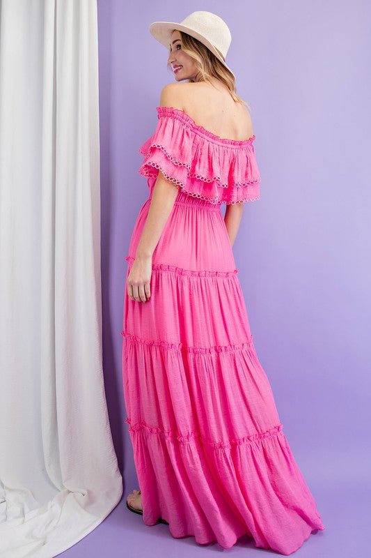 Off the Shoulder Ruffle Maxi Dress - KOKOTETE