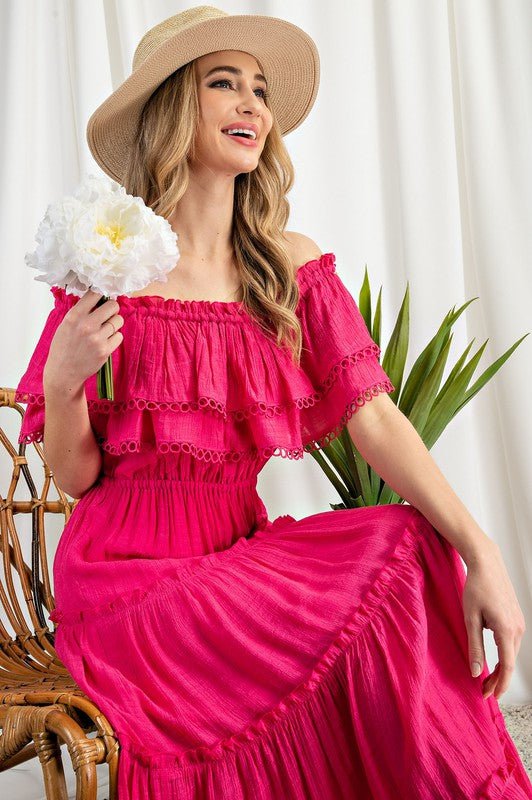 Off the Shoulder Ruffle Maxi Dress - KOKOTETE