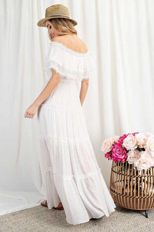 Off the Shoulder Ruffle Maxi Dress - KOKOTETE