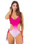 ONE PIECE OMBRE SIDE TIED HALTER NECKLINE SWIMSUIT - KOKOTETE