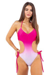 ONE PIECE OMBRE SIDE TIED HALTER NECKLINE SWIMSUIT - KOKOTETE