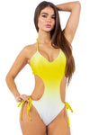 ONE PIECE OMBRE SIDE TIED HALTER NECKLINE SWIMSUIT - KOKOTETE