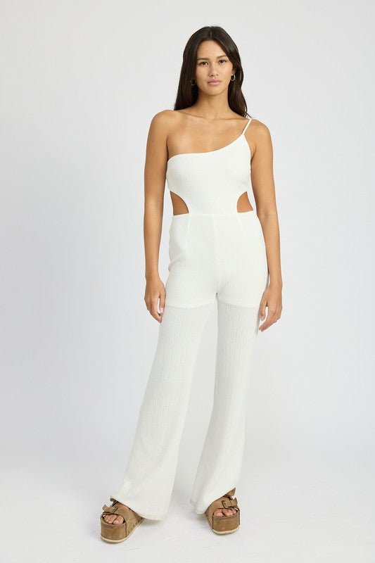 ONE SHOULDER WAFFLE KNIT JUMPSUIT - KOKOTETE