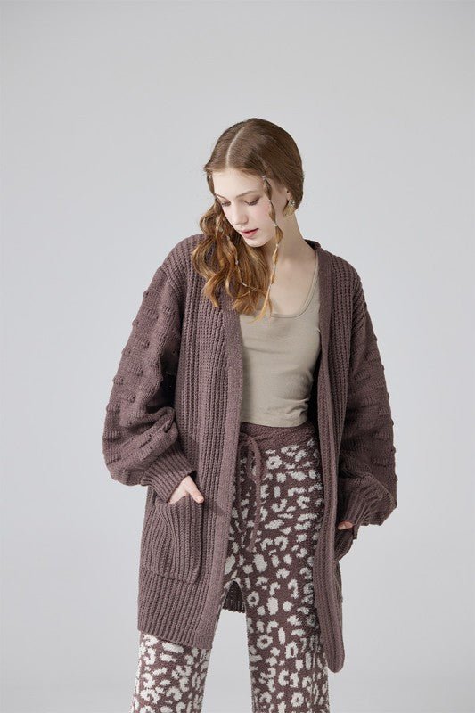 Oversized Pompom Sleeve Cardigan - KOKOTETE