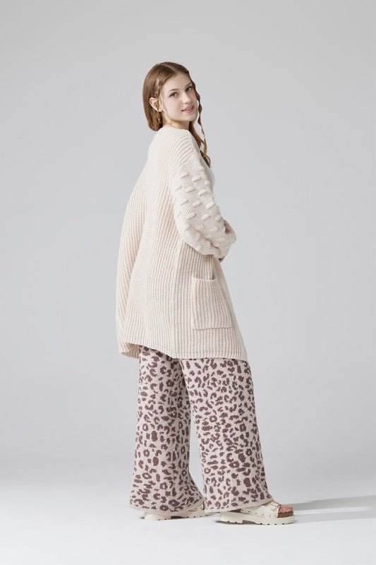 Oversized Pompom Sleeve Cardigan - KOKOTETE