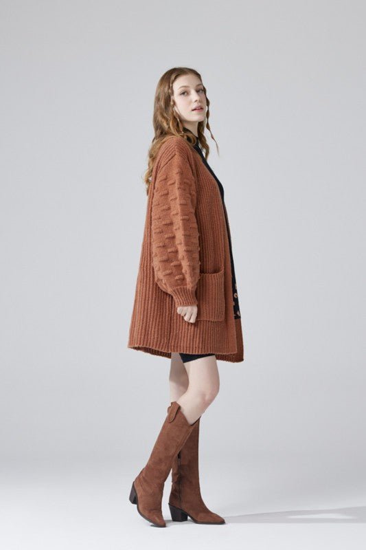 Oversized Pompom Sleeve Cardigan - KOKOTETE