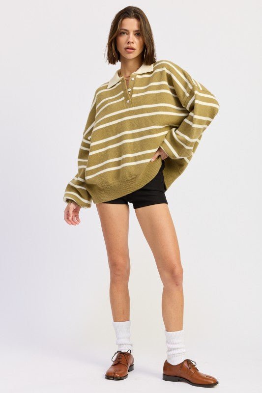 OVERSIZED STRIPE COLLAR SWEATER - KOKOTETE