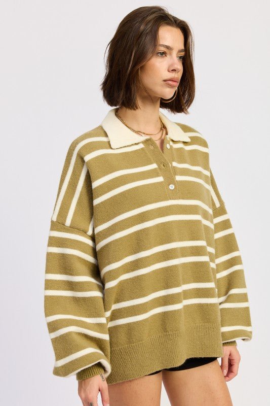 OVERSIZED STRIPE COLLAR SWEATER - KOKOTETE
