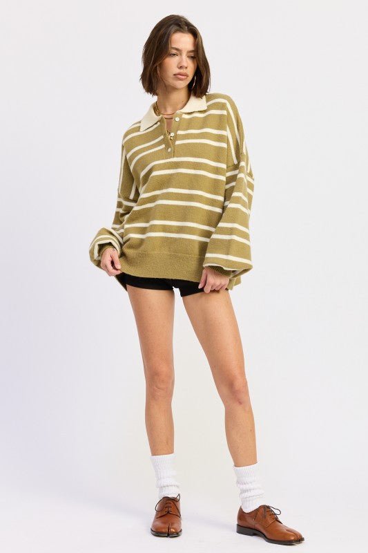 OVERSIZED STRIPE COLLAR SWEATER - KOKOTETE