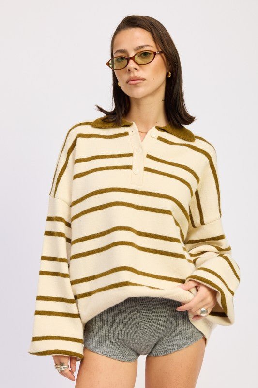 OVERSIZED STRIPE COLLAR SWEATER - KOKOTETE