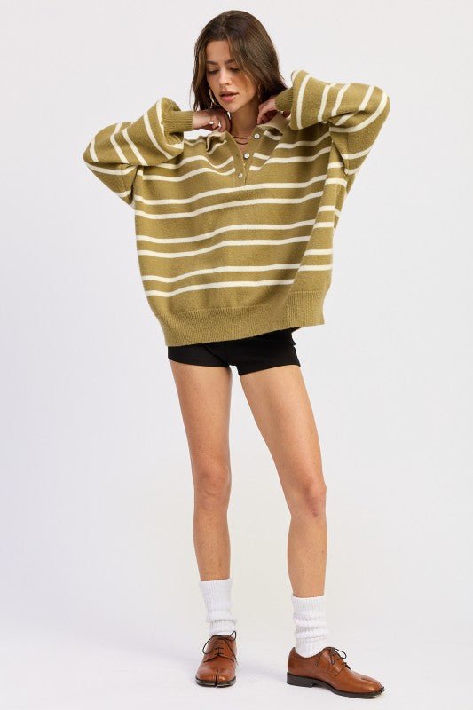 OVERSIZED STRIPE COLLAR SWEATER - KOKOTETE