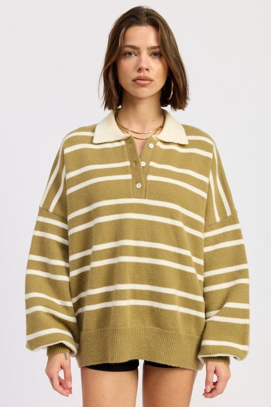 OVERSIZED STRIPE COLLAR SWEATER - KOKOTETE
