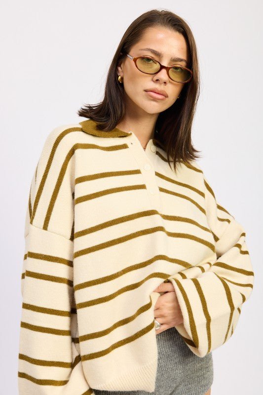 OVERSIZED STRIPE COLLAR SWEATER - KOKOTETE